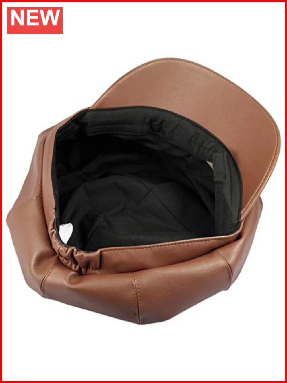 PU Leather 8 Panel Newsboy Cap with Elastic Back - Womens Vintage Ivy Cabbie